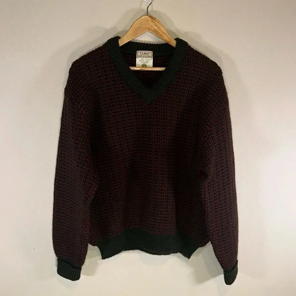 Vintage LL Bean Wool Long Sleeve V Neck Sweater Men Size Large Casual Winter - Picture 1 of 7